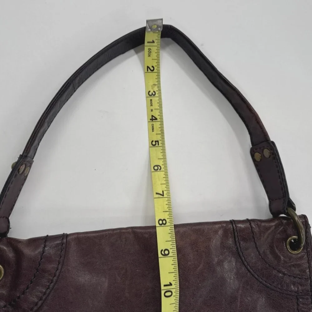 Vintage FOSSIL Leather Shoulder Messenger Bag Dark Plum Large Purse Y2K Hobnail